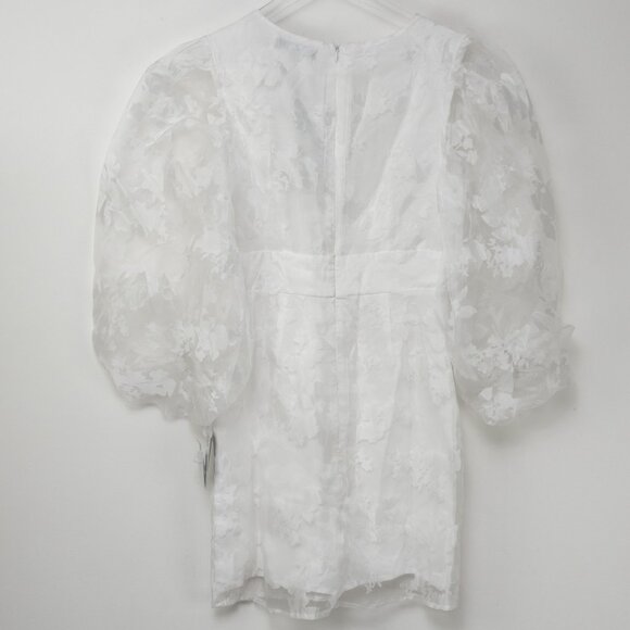 Lulus Dramatic Energy Floral Burnout Balloon Sleeve Mini Dress White Small NWT - Picture 3 of 7